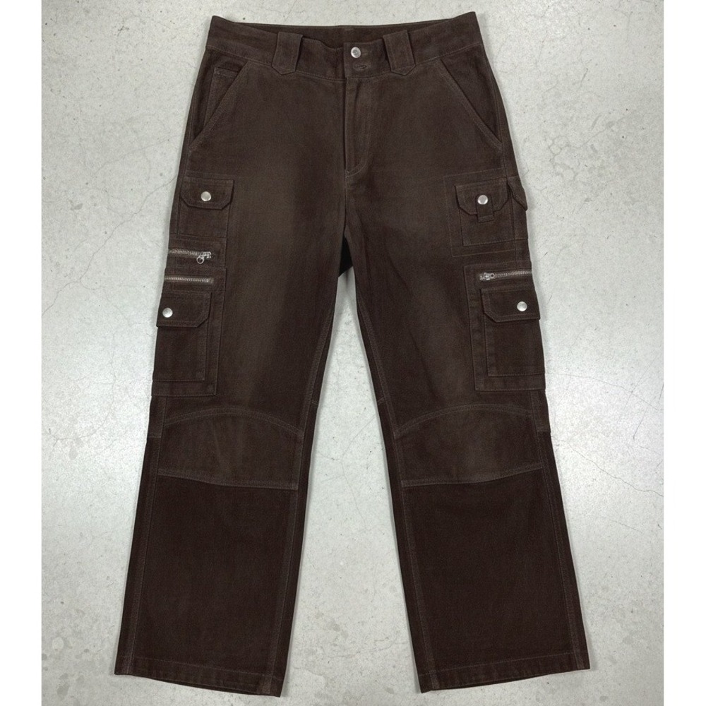 Sundance Pants Women's 6 Genuine Leather‎ Cargo Brown Zippers Pockets Biker Moto